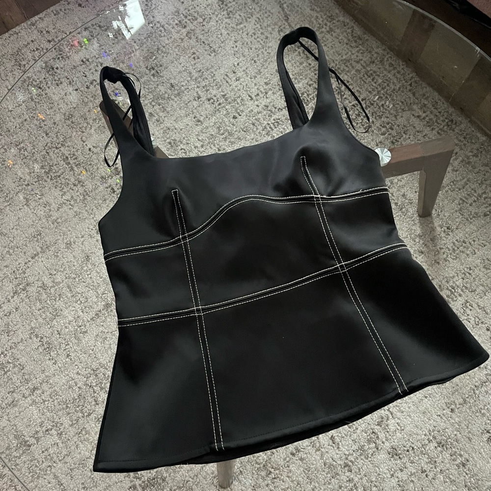 Zara Black Satin Tank Formal Evening Wedding guest Sleeveless Top Sz S - Picture 3 of 11